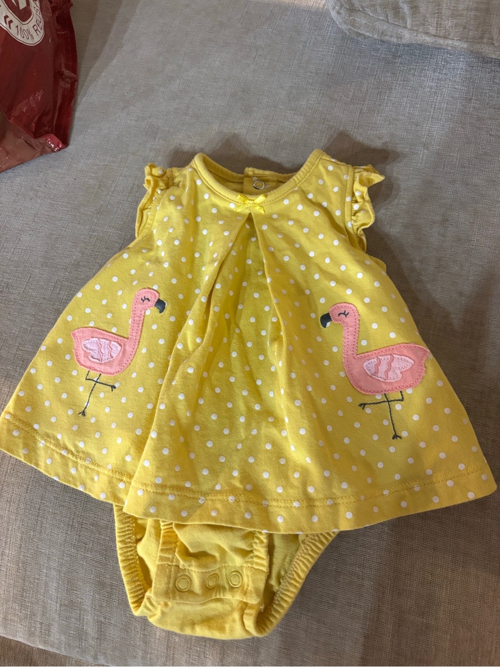 Child of Mine by Carter’s Baby Girl 0-3M Yellow Flamingo Polka Dot Dress